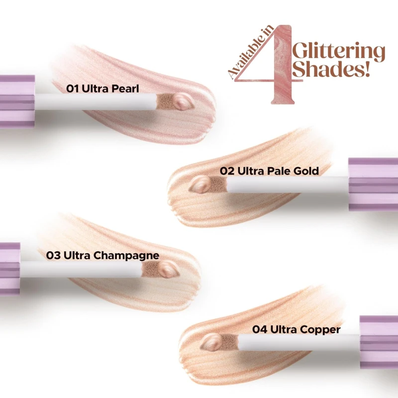Hilary Rhoda Ultra Glow Liquid Highlighter | Illuminating & Glitter Liquid Highlighter | Dewy Finish | Cruelty-Free & Vegan | Luminescent Finish | Weightless -3.8g (Ultra Champagne - Shade 03) thumbnail 7